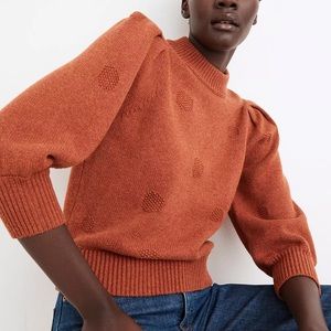 Madewell Dotted Easton Puff Sleeve Pullover Sweater In Cotton Merino Yarn Rust